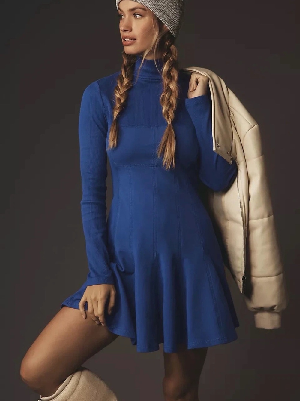 Daily Practice by Anthropologie Blue Long-Sleeve Mini Swing dress size S